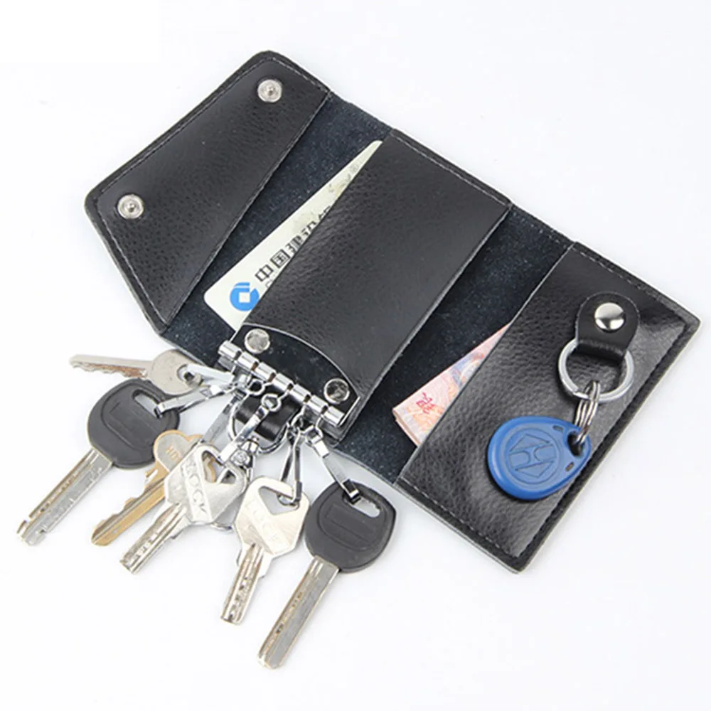 

Leather door key case with multi-function key case public special card holder zipper buckle