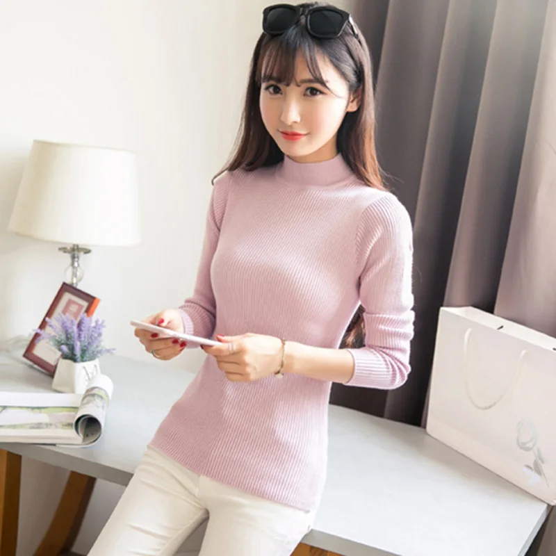 2019 Women Knitted Sweater Autumn/Winter Half-High Collar Slim Was Thin Long-Sleeved Shirt Sweater Outerwear Women Casual 2019 Women Knitted Sweater Autumn/Winter Half-High Collar Slim Was Thin Long-Sleeved Shirt Sweater Outerwear Women Casual
