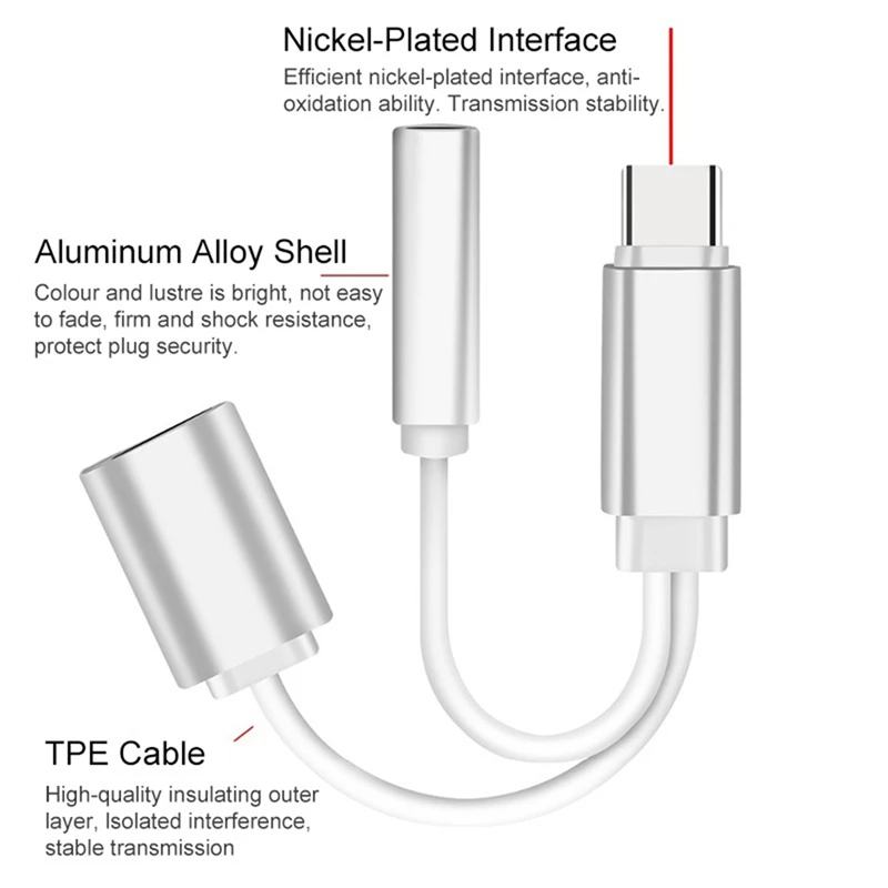 Белый USB TYPE-C к 3,5 аудио кабель TYPE-C гарнитура Кабель TYPE-C зарядки телефона адаптер