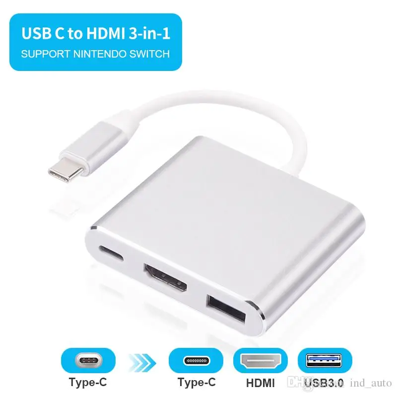 3 в 1 Тип C смарт адаптер HDMI/4K + быстрой зарядки PD USB 0 док станция разветвитель для