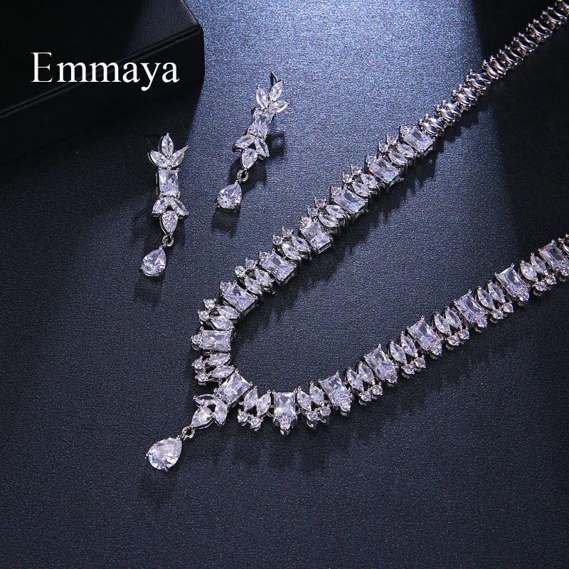 Роскошь emmaya Bling Циркон комплект ювелирных изделий Модные серьги ожерелье Европейский Дубай серебро невесты помолвка Bijoux свадьба
