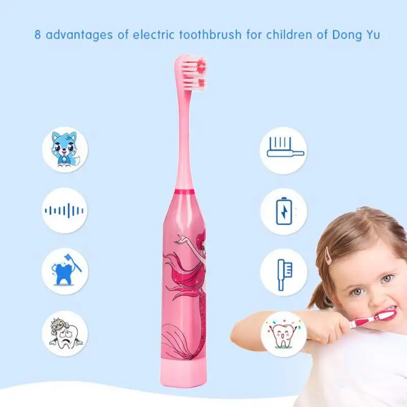 IPX7, водонепроницаемая зубная щетка, мультяшная, детская, электрическая зубная щетка, домашняя, милая, 2 шт., сменная щетка, головка, звуковая зубная щетка, 40D