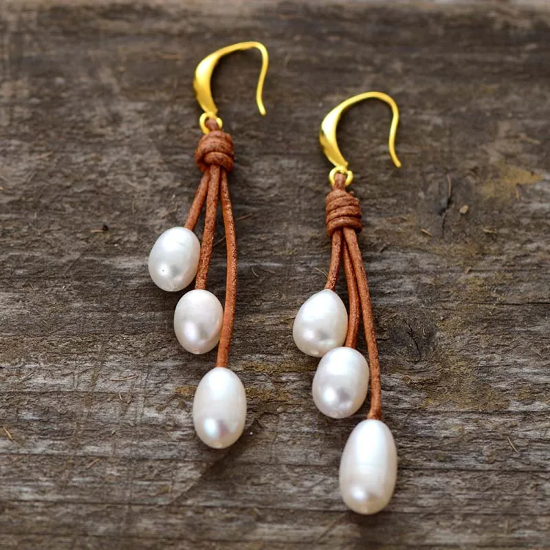 Pearl Earrings Natural Freshwater Pearls Leather Earrings Designer Pearl Jewelry Drop Earring Women Gift - Image 2