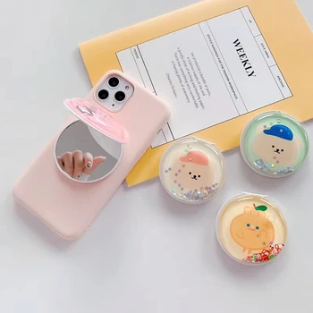 

stand Grip holder Cartoon mirror Quicksand Phone grip Universal Mobile Phone stand Korean Bear desk stand for iPhone 11 Case