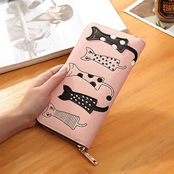 

New Fashion Brand Lovely Women Cute Cartoon Cat Wallet PU Leather Long Coin Purse Female Card Holder Wallet Small Zipper Wallets