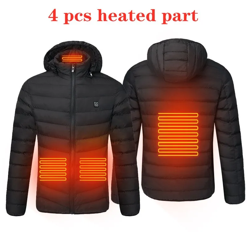 4 шт., теплые куртки с подогревом, жилет, хлопковый, мужской, женский, для улицы, пальто, USB, с электрическим подогревом, куртки с капюшоном, теплые, зимние