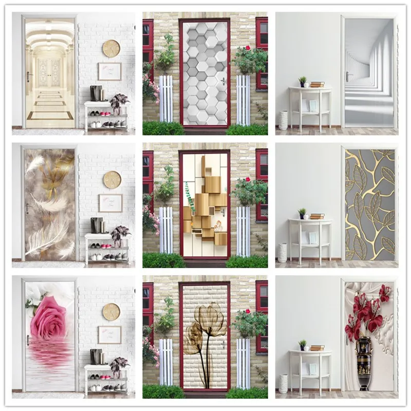 

3D Building Blocks Door Sticker Fashion Home Decor Design Living Room Office Cafe House Wall Decoration Large Renovation Posters