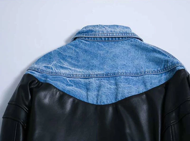 [LIVIVIO] Джинсовые Куртки из искусственной кожи в стиле пэчворк с поясом, Женское пальто с длинным рукавом, женская верхняя одежда, осень, модная уличная одежда