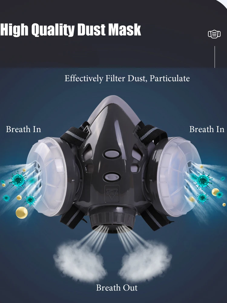 Dual Filter Reusable Dust-proof Half Face Respirator Mask Work Safety Carpenter Builder Daily Protection Dust Mask Dustproof Respirator Face Respirator Half Face Respirator Mask