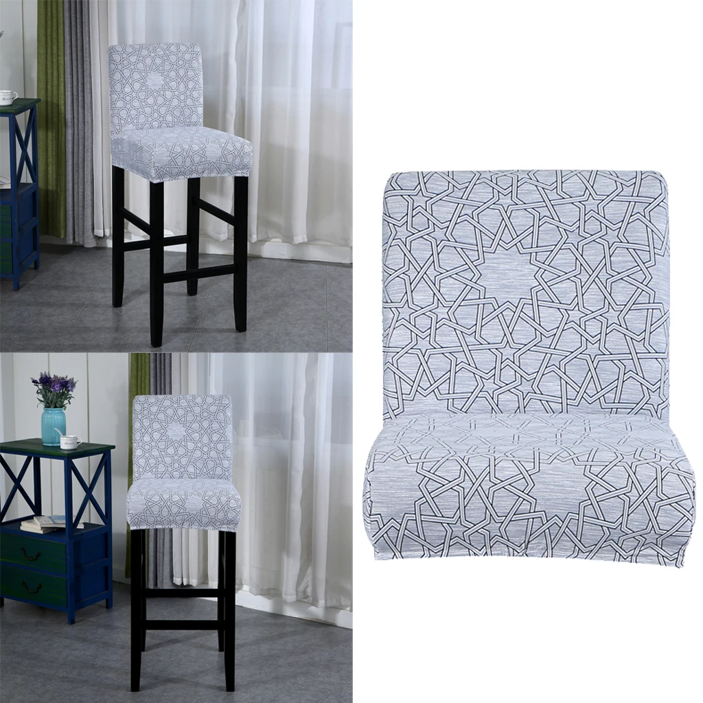 Elastic Low-back Chair Seat Cover Short Dining Bar Height Stool Slipcover Chair Pretector Replacement for Home Kitchen Hotel 