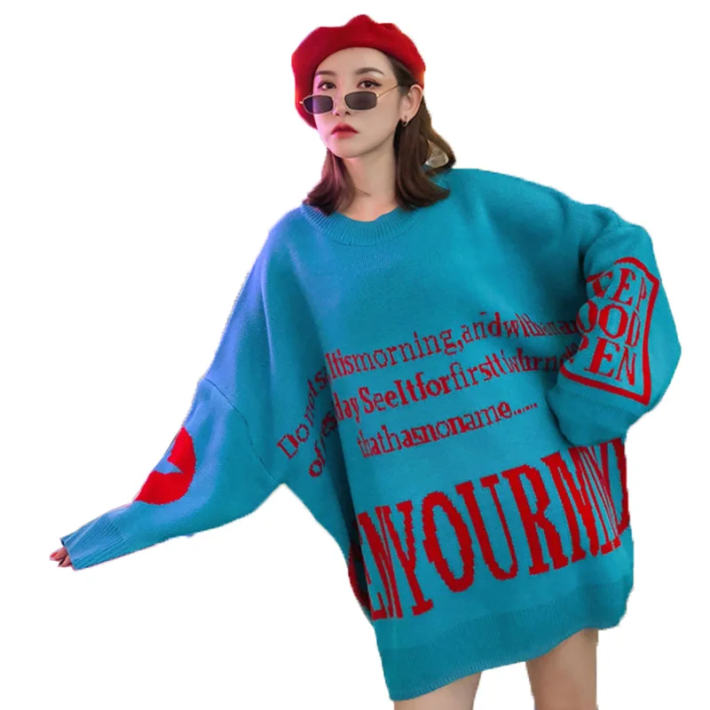 

Vefadisa Women Loose Letter Pullover Sweater Dress 2019 Winter Women Knitted Batwing Shape Plus Size Sweater Dress DQ487