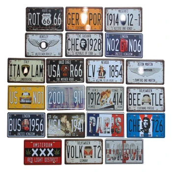 

30*15cm USA Vintage Plate Metal Tin Signs Route 66 Car Number Garage Decor License Plaque Poster Club Wall Pin Up Poster