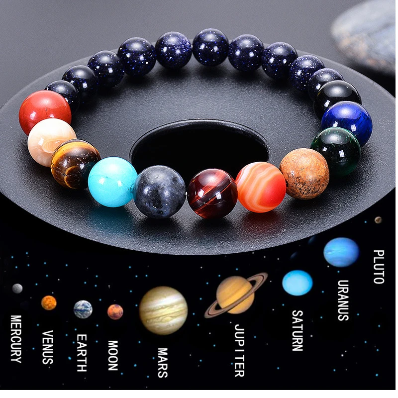 Pulsera con cuentas de piedra Natural para hombre mujer, de Yoga, Chakra, universo, Sistema Solar, planetas, joyería|Pulseras de hilo| - AliExpress