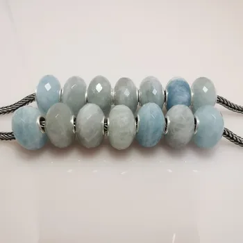 

Natural Stone Charm Beads 925 Sterling Silver Beads Fit European Charm Bracelets Blue Round Bead For Jewelry Making Big Hole