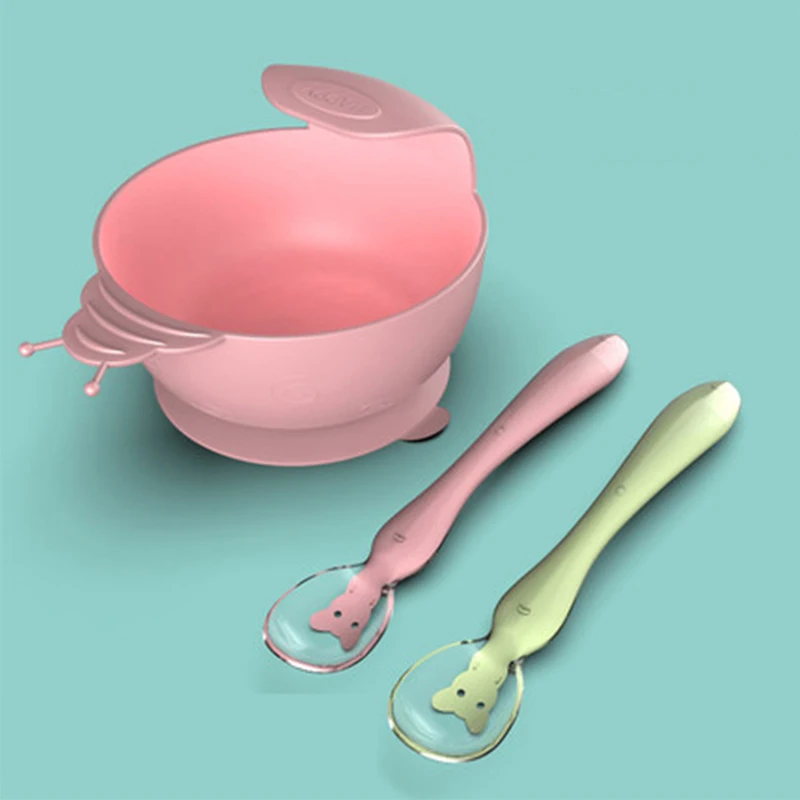 Baby Silicone Bowl Antidrop Sucker Design Feeding Tableware food grade silicone Snail Food Dinnerware For girl Waterproof Spoons