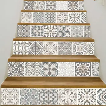 

6pcs/set 3D Mandala Flower Staircase Stair Riser Floor Sticker Self Adhesive DIY Stairway Waterproof PVC Wall Decal X7YD