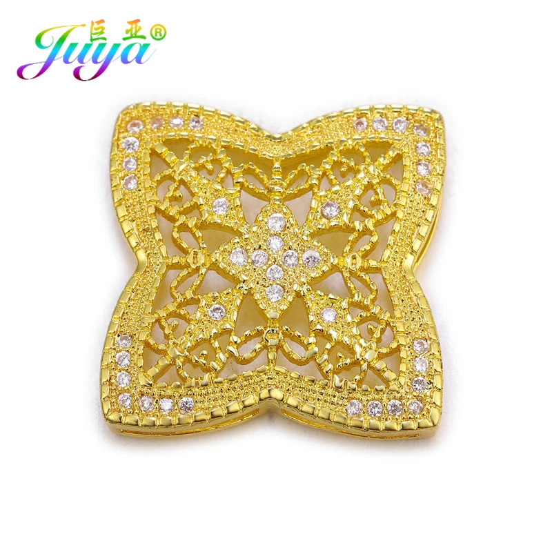 Gold Juya DIY аксессуары поставки кубического циркония плавающий секторный соединитель подвески для женщин натуральные камни жемчуг Изготовление ювелирных изделий - Цвет: Gold