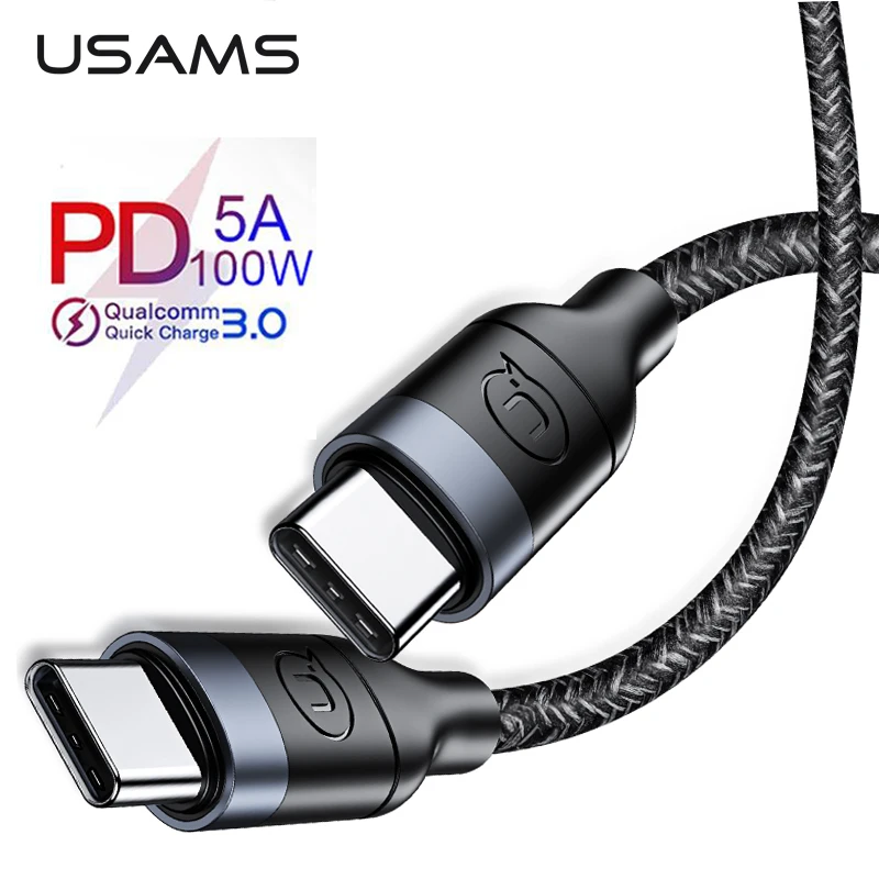

USAMS 100W USB C To USB Type-C Cable For Huawei Mate 30 QC 3.0 Quick Charge Data Wire For Macbook Samsung S10 Plus USB C Cord
