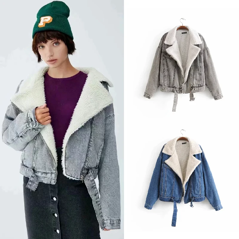 Женская Толстая куртка, пальто, женская джинсовая куртка, женская повседневная одежда, уличная шерстяная подкладка, флокирование, теплое зимнее пальто