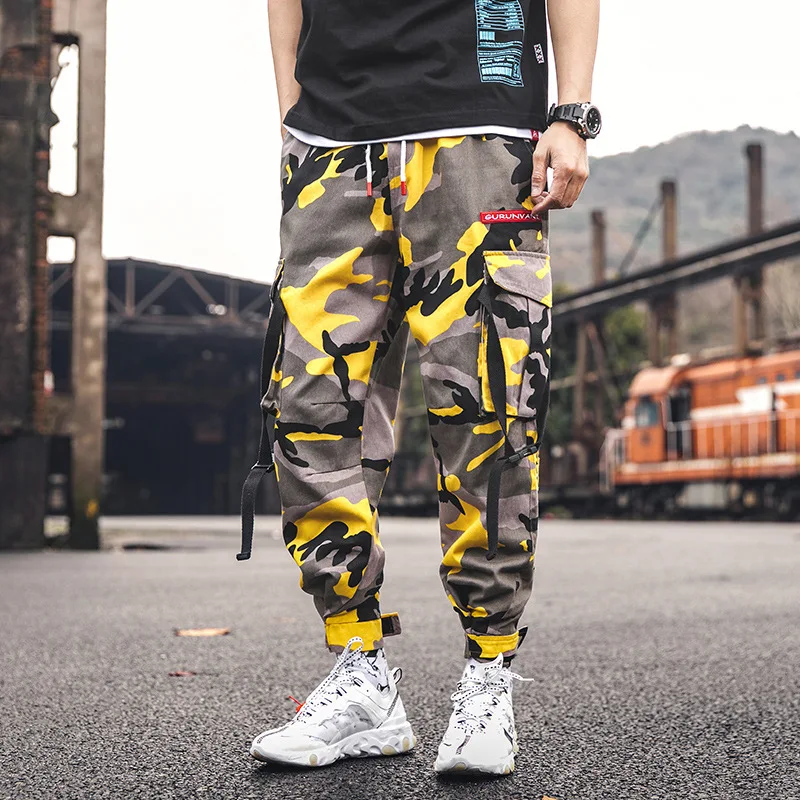 Хип-хоп мужские бегущие камуфляжные боковые карманы Свободные стильные мужские спортивные брюки Мода высокие уличные повседневные брюки мужские оверсайз 5XL