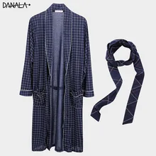 DANALA зима осень плюс размер свободные мужские банные халаты Полосатое теплое удобное кимоно Мужское ночное белье с длинным рукавом v-образным вырезом домашние костюмы