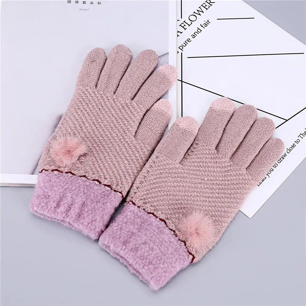 Taro Color Miya Mona, норковый шар, зимние перчатки, для женщин, шерсть, вязаный, полный палец, экран, чувство, Женские варежки, теплые, черные, ручная работа, Прямая поставка - Цвет: Taro Color
