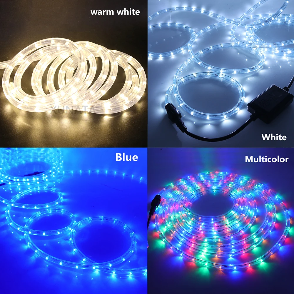 220V 240V LED Rope Tube String Fairy Lights Xmas Multi Rainbow Neon Strip Waterproof Outdoor Garden Lamp + EU Plug