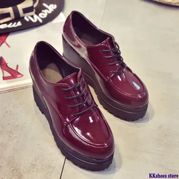 

Women Motorcycle Ankle Boots Wedges Female Lace Up Platforms Autumn Winter Leather Oxford Shoes Woman High Heels