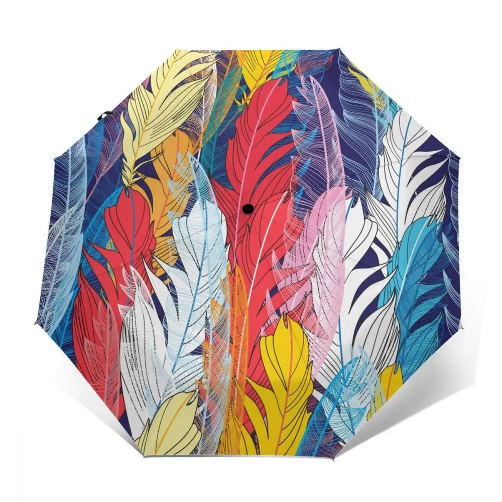 automático plegable para hombre y mujer, sombrilla resistente al viento y a la lluvia, con plumas multicolores|Paraguas| - AliExpress