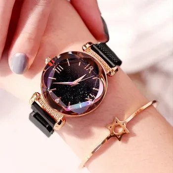 

Fashion n Women Magnet Buckle Numeral Watches Luxury Starry Sky Watch RomaElegant Vibrato Purple Ladies Wristwatch Clock Gift