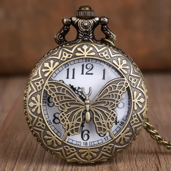 

New Vintage Bronze Quartz Pocket Watches Butterfly Carving Pocket Watches Fashion Unisex Pocket & Fob Watches Unique Gifts