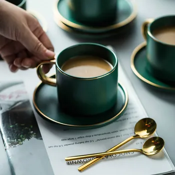 

Luxury Coffee Cup Ceramic Green Bone China Hand Painted Teacup Porcelain Teacups Simple High Quality Teacup and Saucer MM60BYD