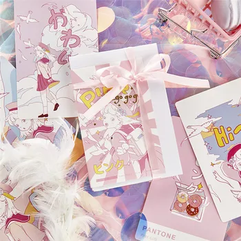 

30 Pcs/Set Lovely Pink Girl Series Paper Postcard Message Card DIY Cartoon Greeting Cards Birthday Letter Gift Card