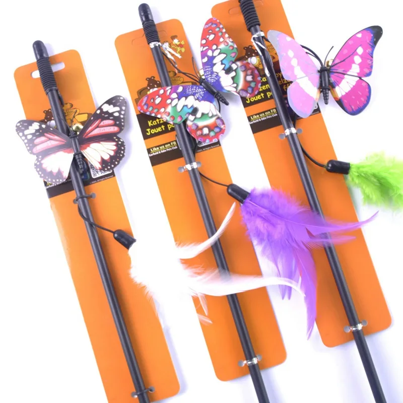HW Butterfly палочка-Дразнилка игрушки для кошек Интерактивная перьевая игрушка для котят