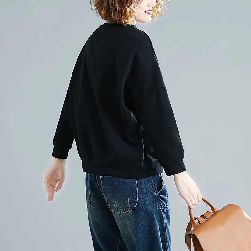 Autumn New Chinese Style Thickened Pullover Sweater Embroidery Cotton Loose Casual Tops Casual High Quality Warm Winter TA2167