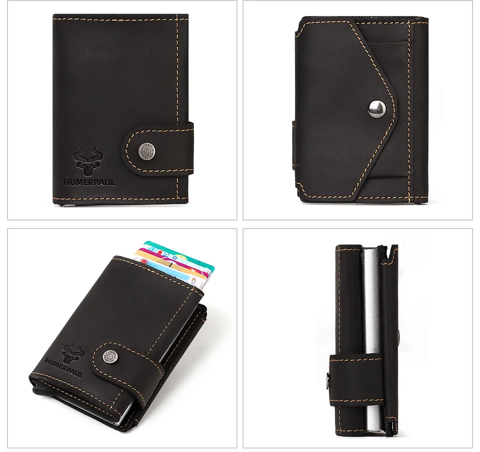 Compact genuine leather wallet for men with card holder and coin pocket