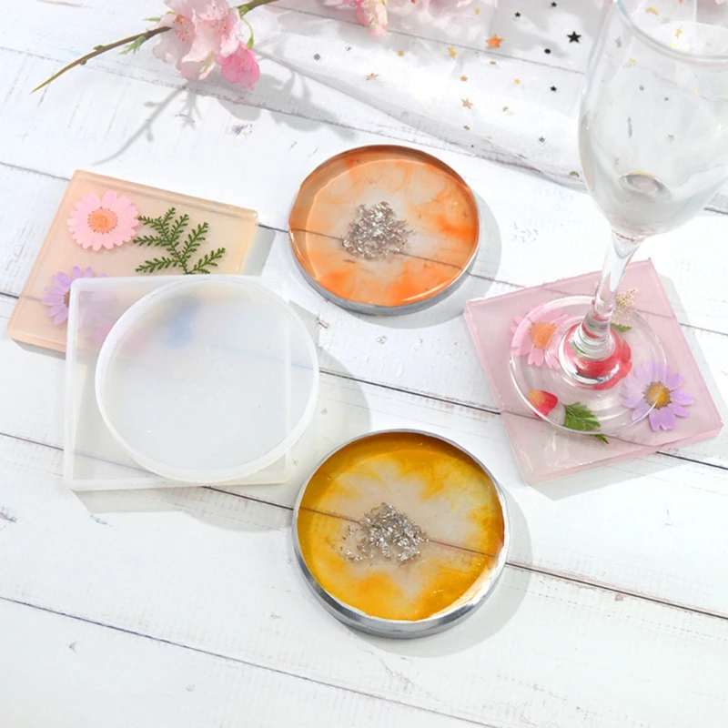 

2Pcs Round Square Coaster Resin Mold Kit Geode Agate Resin Coaster Molds Tools A0NF