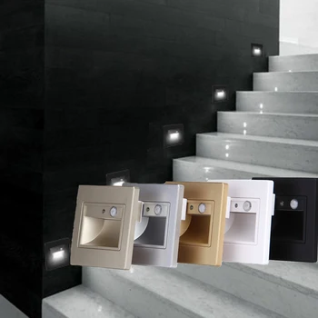 

10PCS 86 Type Motion Detector+Light Sensor LED Stair Light LED Infrared Human Body Induction Lamp Recessed Step Ladder Wall Lamp