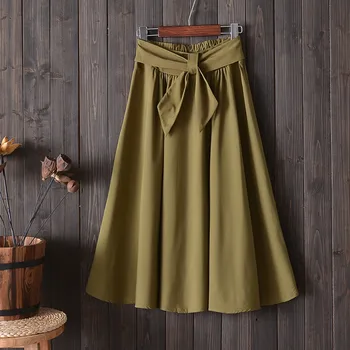 

Summer Midi Skirts Women With Belt 2019 Fashion Korean Preppy Style High Waist A-line Ladies Knee-length Skirt Female P053