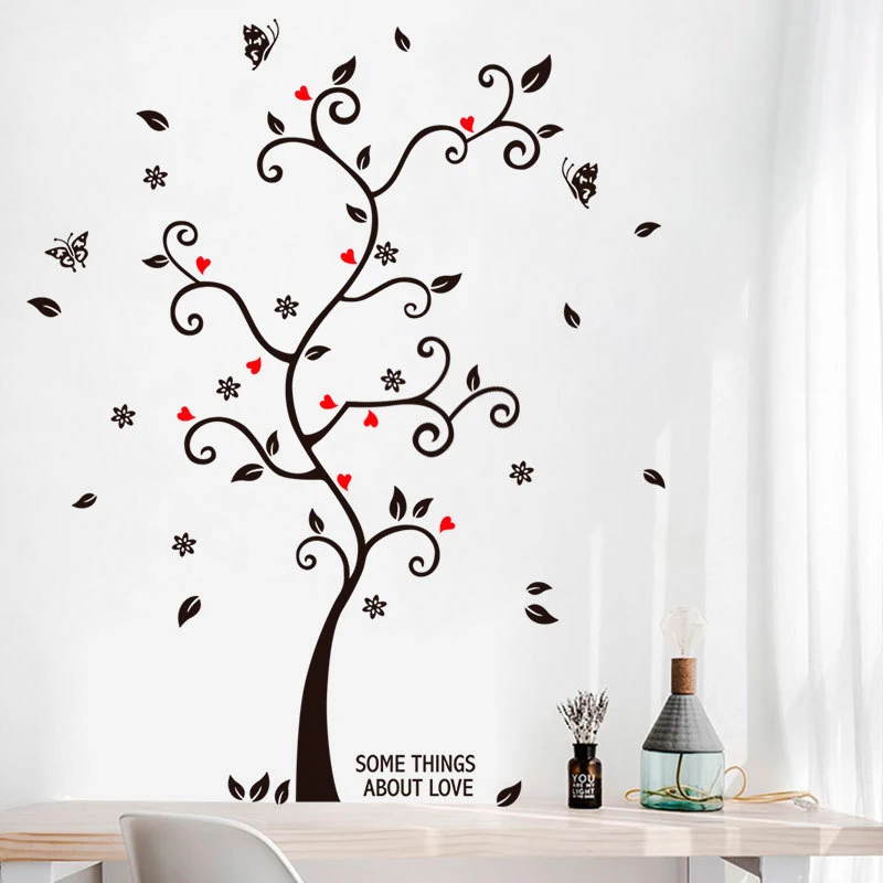 Creative Stickers PVC Happy Tree Photo Frame Wall Butterfly Wall Stickers Home Decor Bedroom Living Room TV Backdrop Stickers