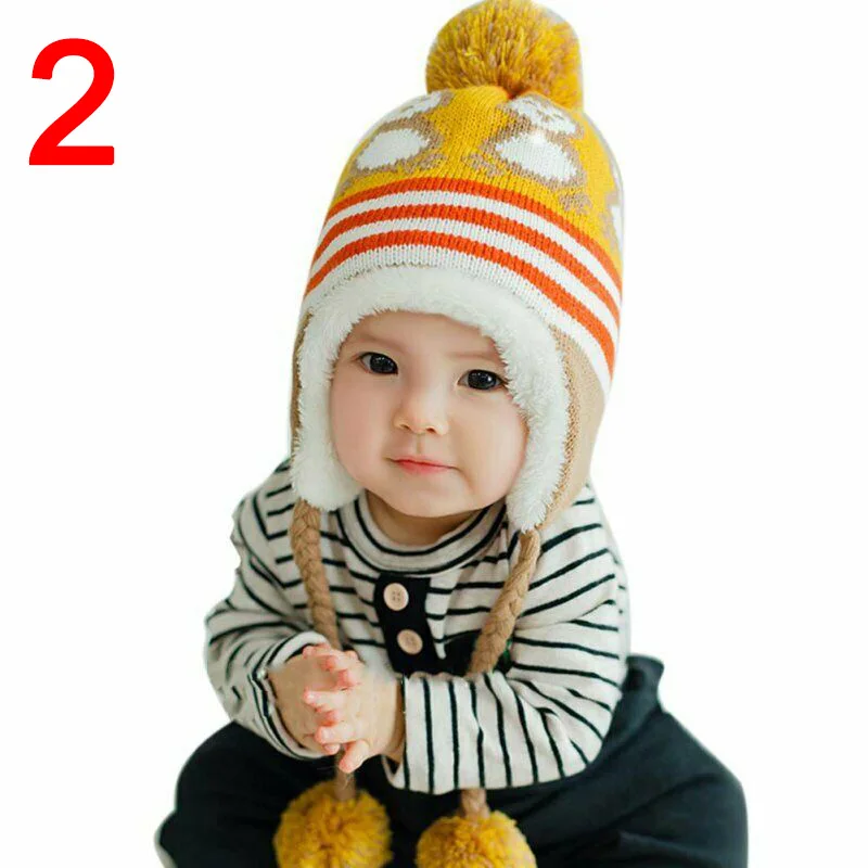 Зимняя теплая вязаная шапка-ушанка для маленьких мальчиков и девочек, шерстяная шапка с милым пингвином, 998 - Цвет: 2