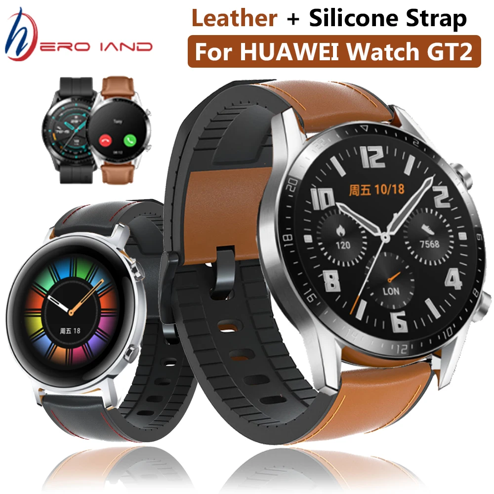 

20mm 22mm Watch Strap For Huawei gt 2 42mm 46mm Genuine Leather Band Silicone Bracelet Watchbands For Huawei Honor magic Watch 2