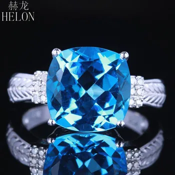 

HELON Solid 14K White Gold 4.88CT Genuine Natural Blue Topaz & Diamonds Engagement Wedding Women Vintage Gemstone Jewelry Ring