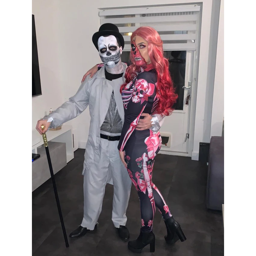Halloween Scary Skeleton Jumpsuit for Adult and Kids Women Ghost Skull Cosplay Costumes for Children Girls Female Sexy Bodysuit