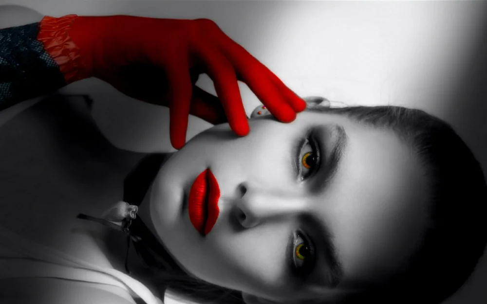 

Black White Woman with Red Lips and Gloves Art Film Print Silk Poster Home Wall Decor 24x36inch