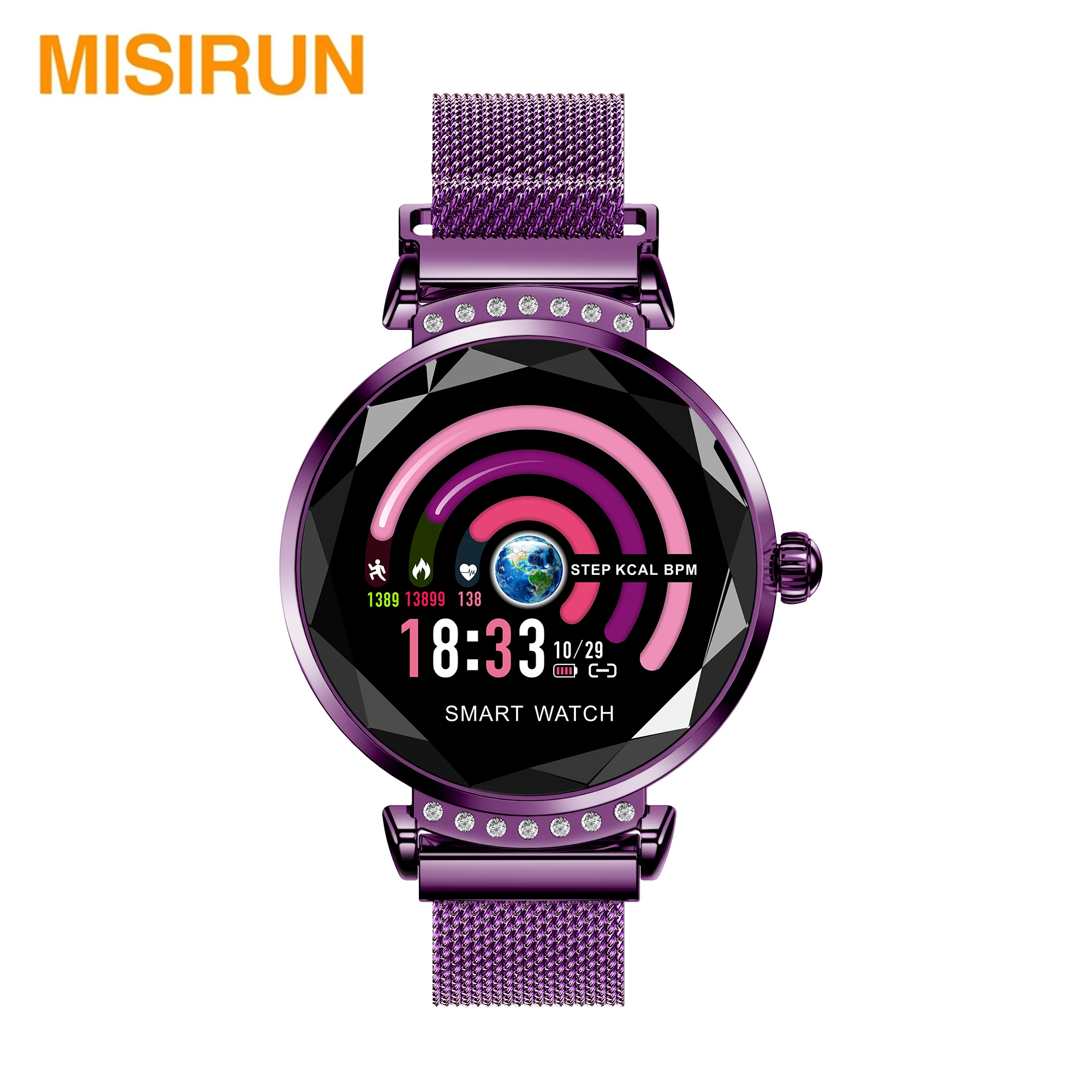 Женские умные часы MISIRUN H2 модные с алмазным стеклом Smartwach водонепроницаемый IP68