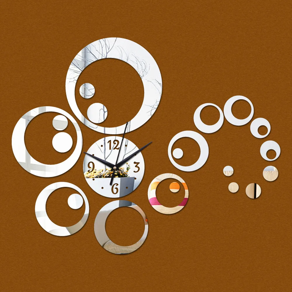 

Funlife fashion decorative clock living room background wall clock hanging circle mirror clock wall affixed clock WC1186