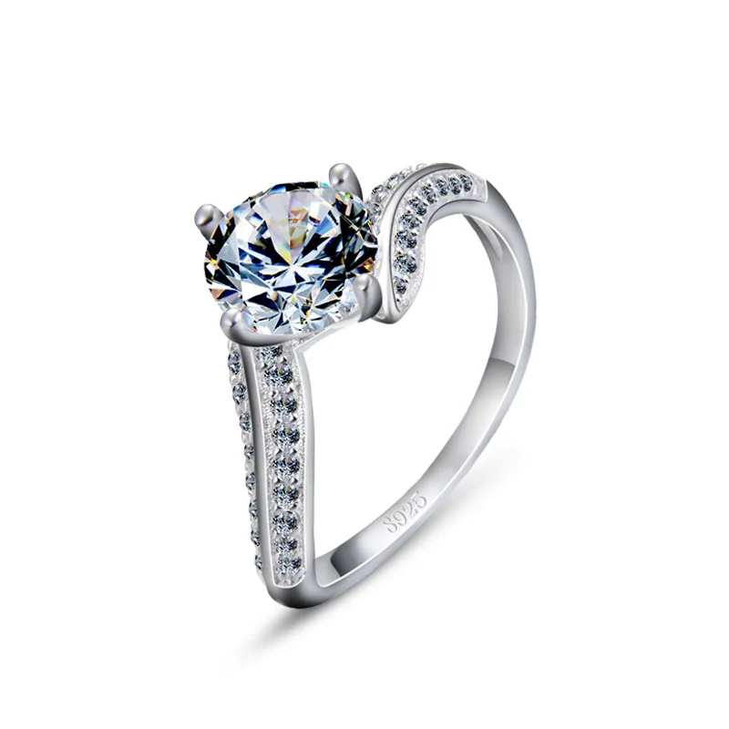 silver Кольцо Bague Ringen из стерлингового серебра S925 пробы, высокое качество, 7 мм, Кристальные кольца на палец для женщин, свадебные оригинальные серебряные ювелирные изделия - Цвет камня: silver