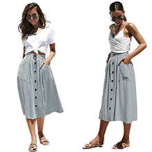 Новая юбка женская одежда три цвета s многорядная Пряжка Свободная юбка с карманами Женская юбка сплошного цвета с кнопками свободные карманы юбка