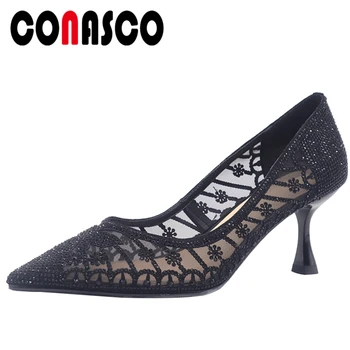 

CONASCO Fashion Basic Women Pumps Rhinestone Mesh High Heels Spring Summer New Elegant Wedding Party Prom Shallow Shoes Woman